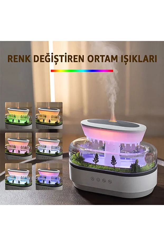 Yağmur Damlası Hava Nemlendirici - Aromaterapi Difüzör - 7 Renk RGB - Dinlendirici Sesler